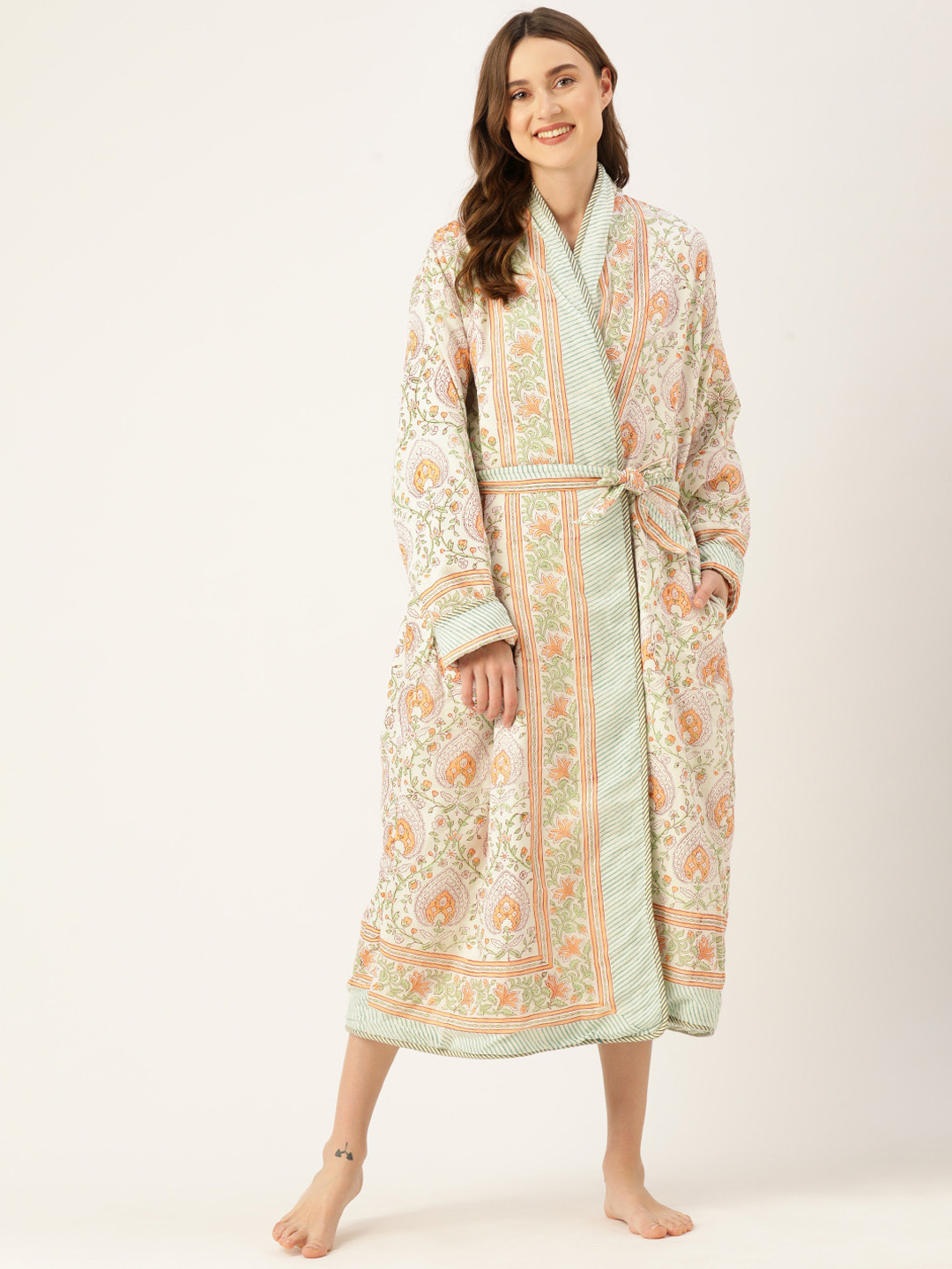Buy Jaipur Morni Printed Quilted Reversible Pure Cotton Bath Robe ...