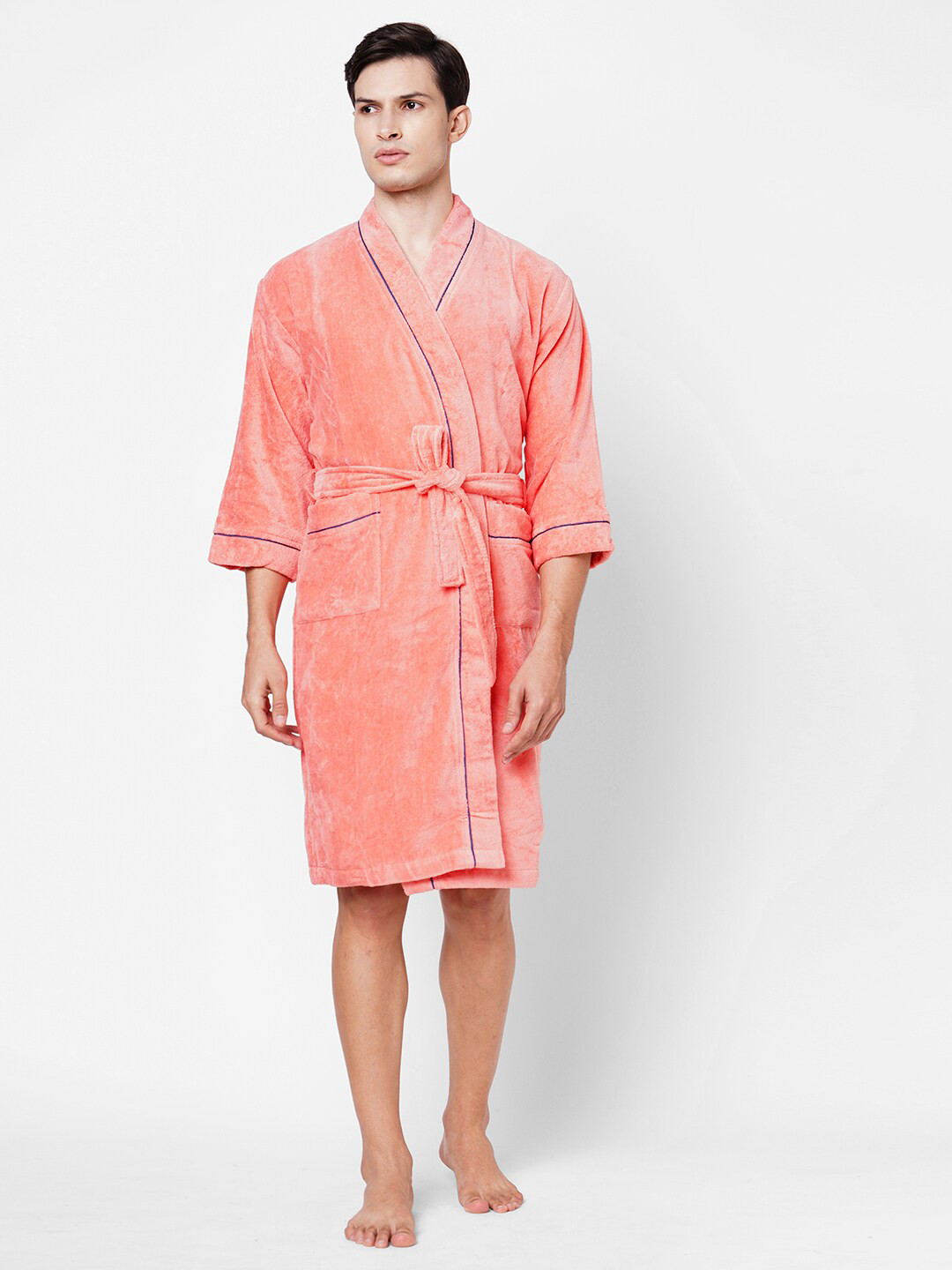 Buy SPACES Coral & Navy Blue Plus Size Men Pure Cotton Bath Robe - Bath Robe for Unisex 26718126 ...