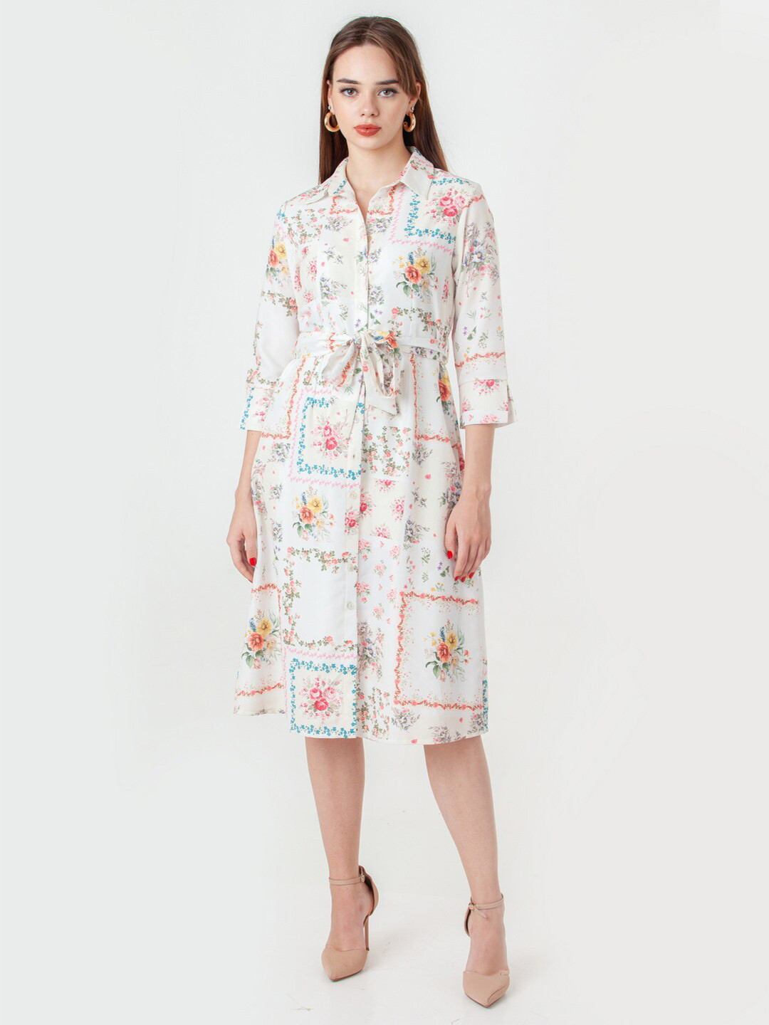 CINK Pink Print Tie-Up Neck Shirt Dress