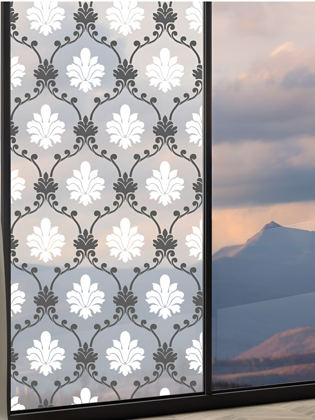 Buy CVANU Grey & White Floral Self Adhesive & Waterproof Window Sticker ...