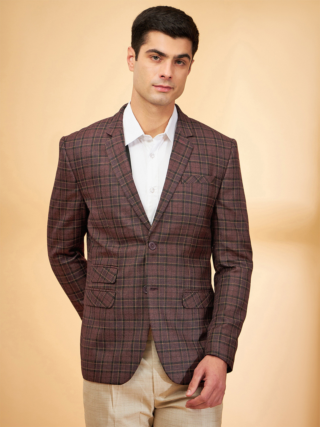Men's Black Checked Single Breasted Blazer