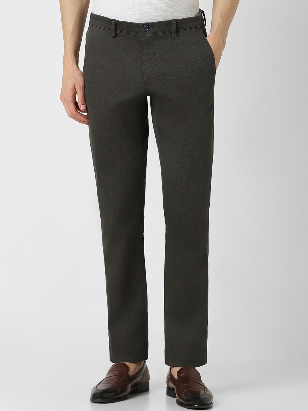 Buy Van Heusen Sport Men Textured Slim Fit Mid Rise Pure Cotton ...