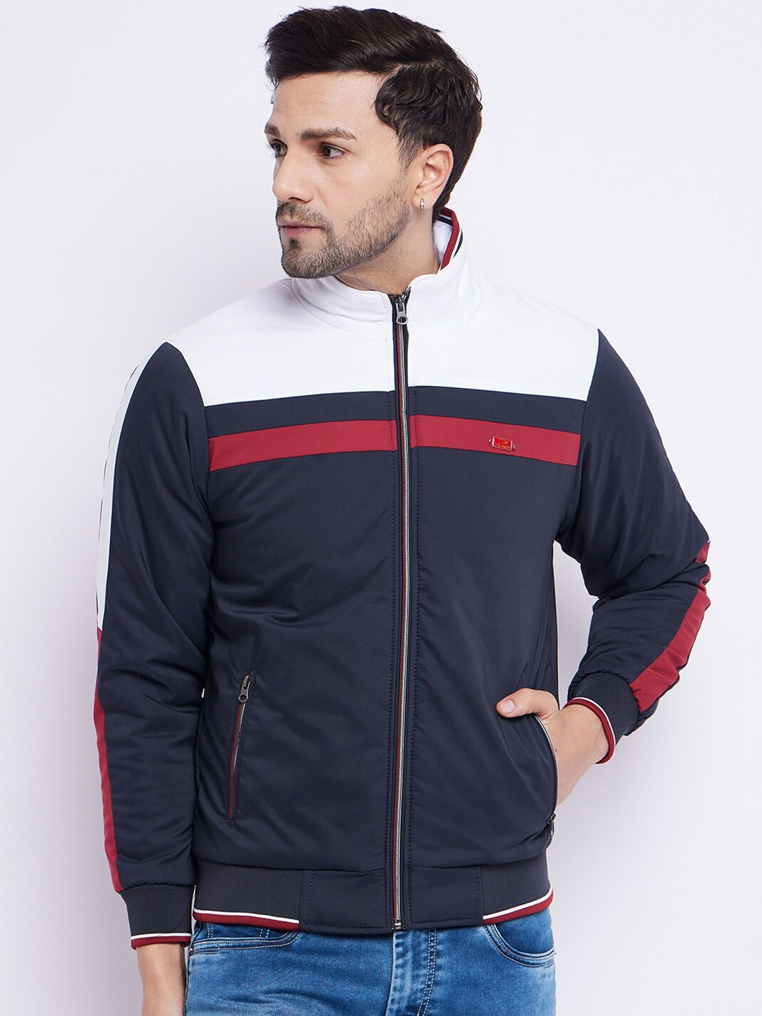 Men's Mock Collar Solid Black Padded Jacket
