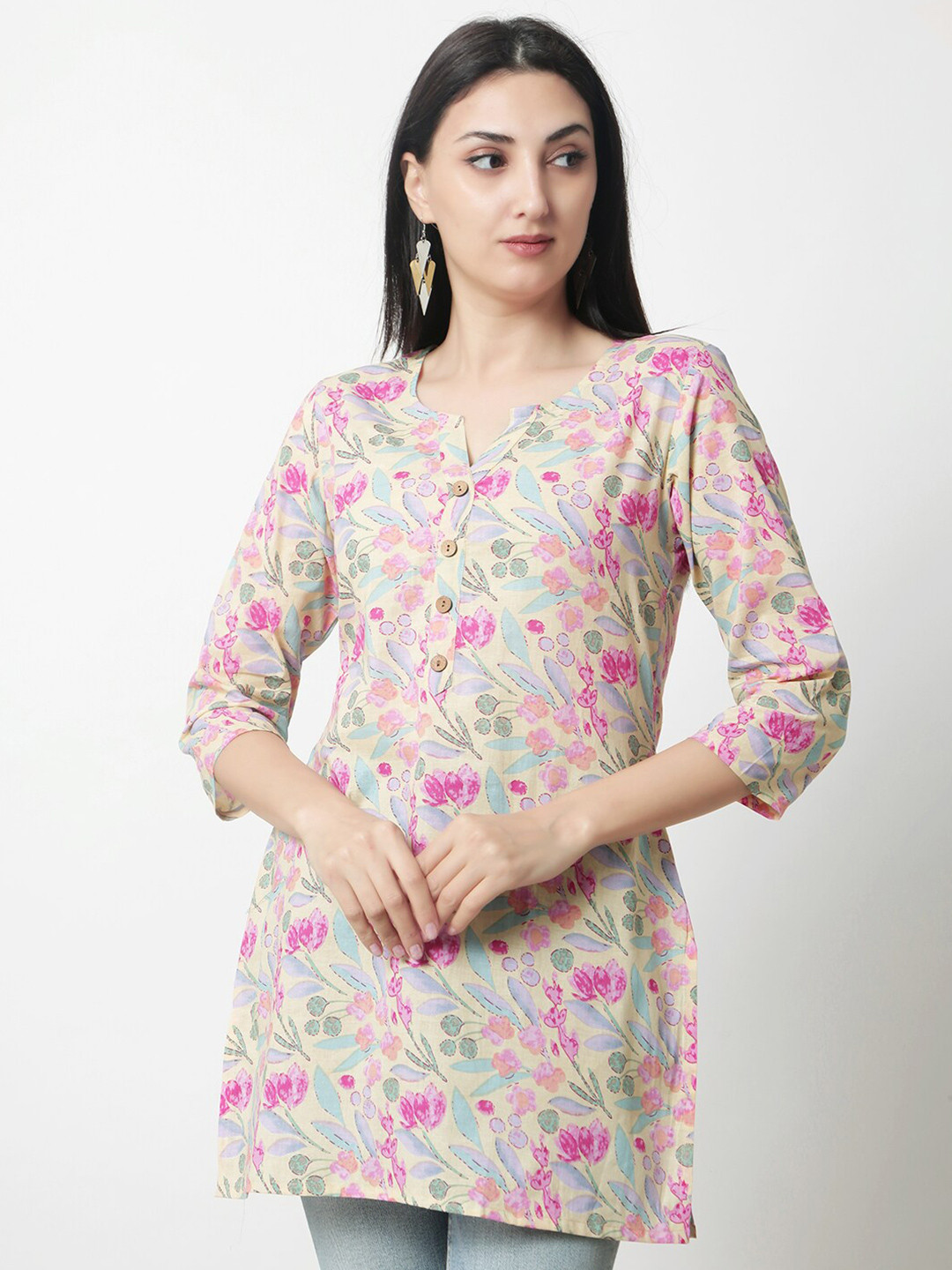 Pink Floral Printed Cotton Top