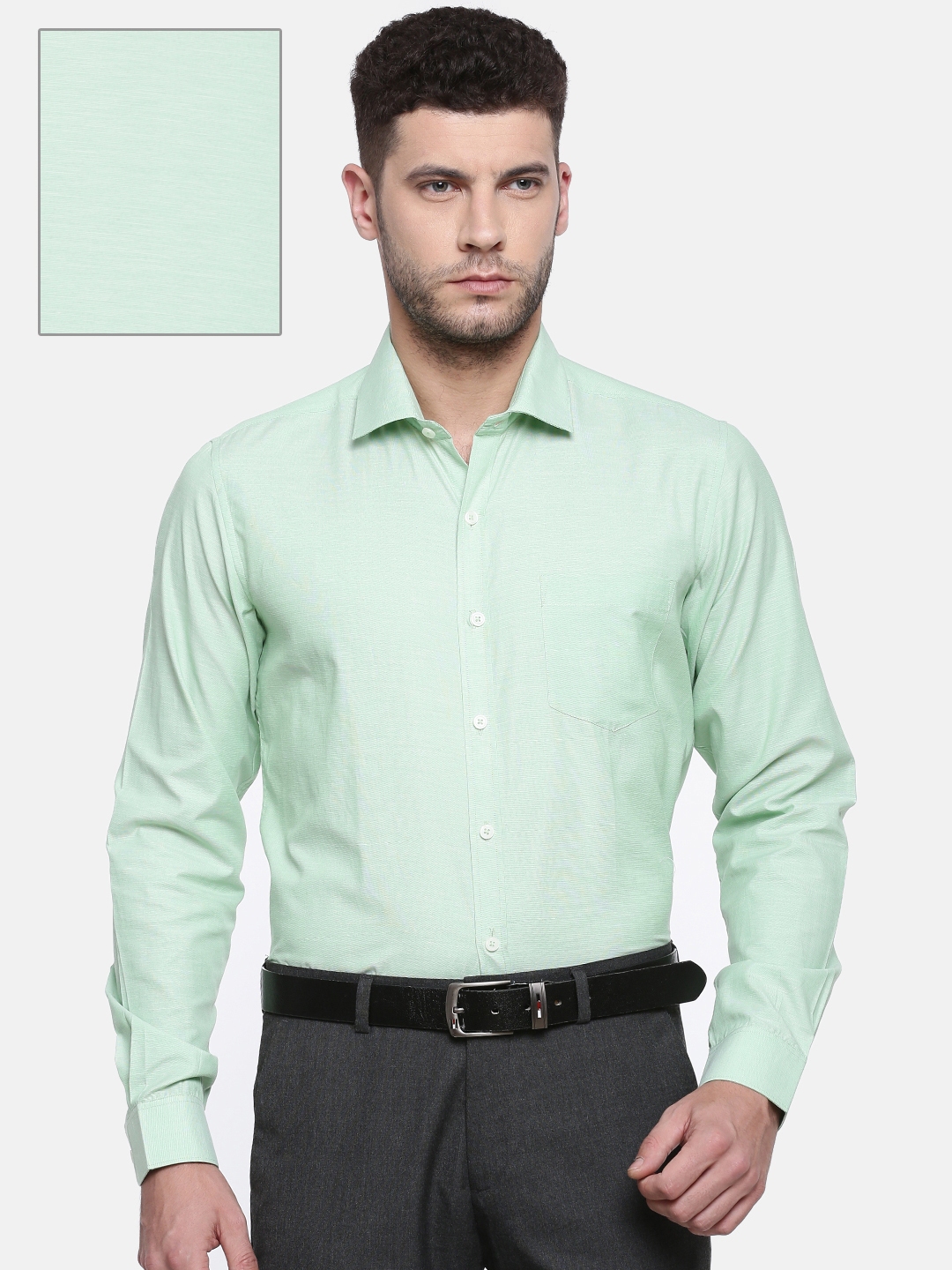 Buy Excalibur Men Green Classic Regular Fit Solid Formal Shirt - Shirts ...