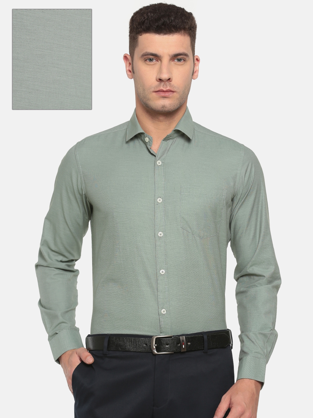 Buy Excalibur Men Green Classic Regular Fit Self Design Formal Shirt ...