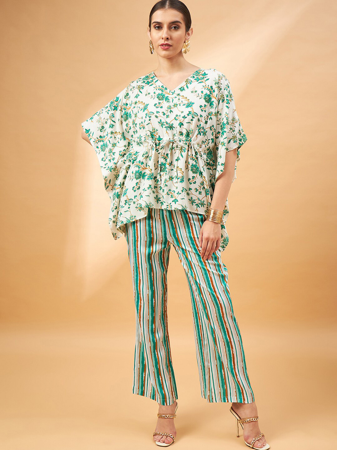 Multi Embellished Kaftan with Trousers Co-Ords