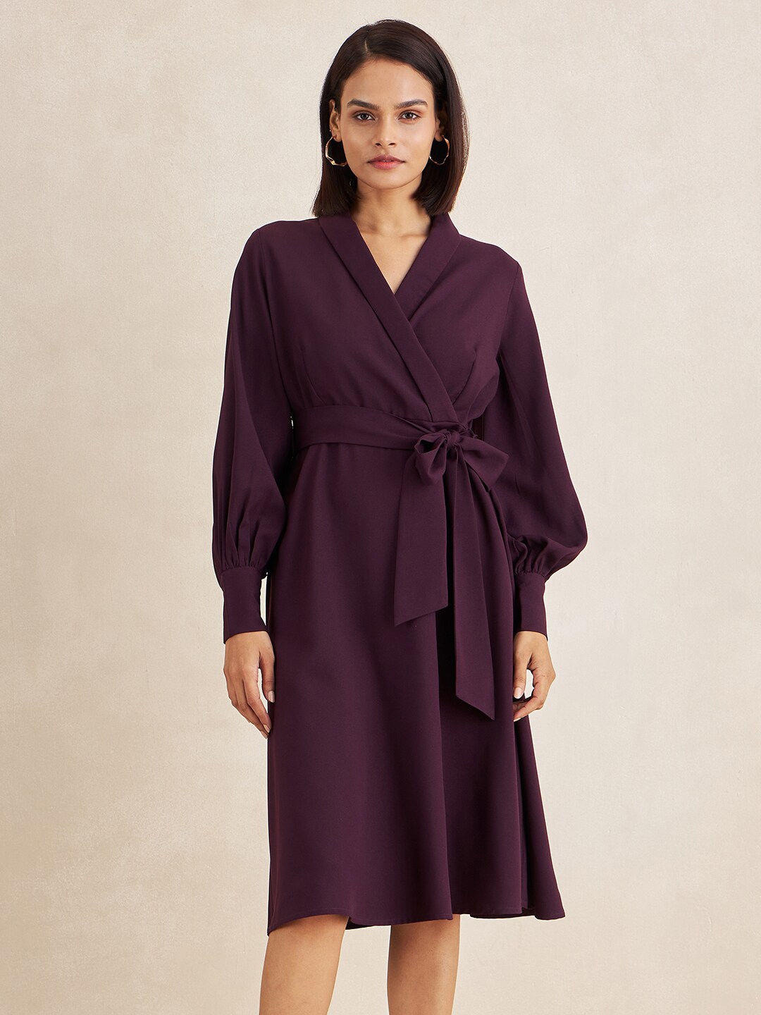 Buy FEMMELLA V Neck Bell Sleeve Midi Wrap Dress - Dresses for Women ...