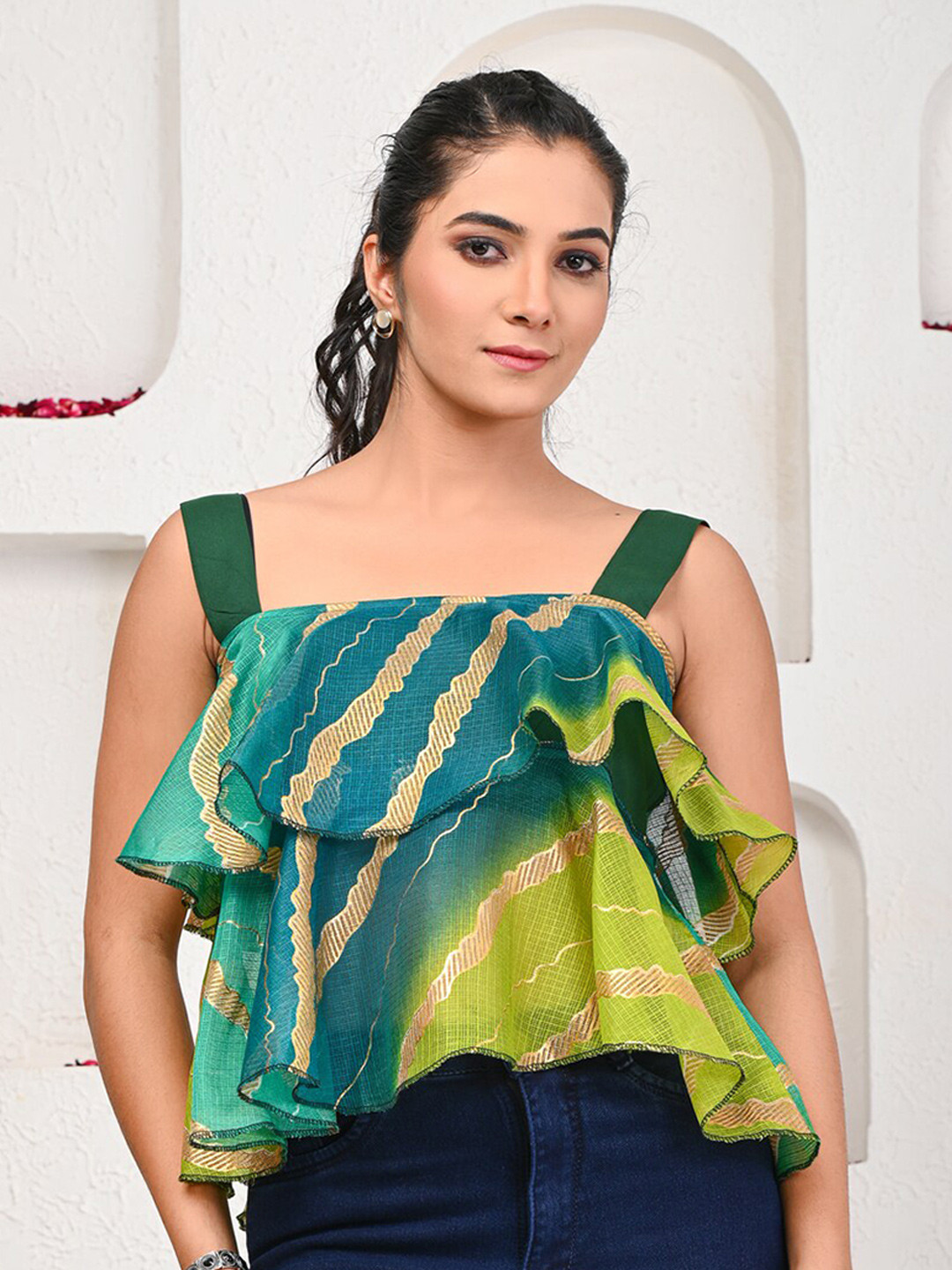 Buy Indi INSIDE Striped Ruffles Tiered Crop Top - Tops for Women ...