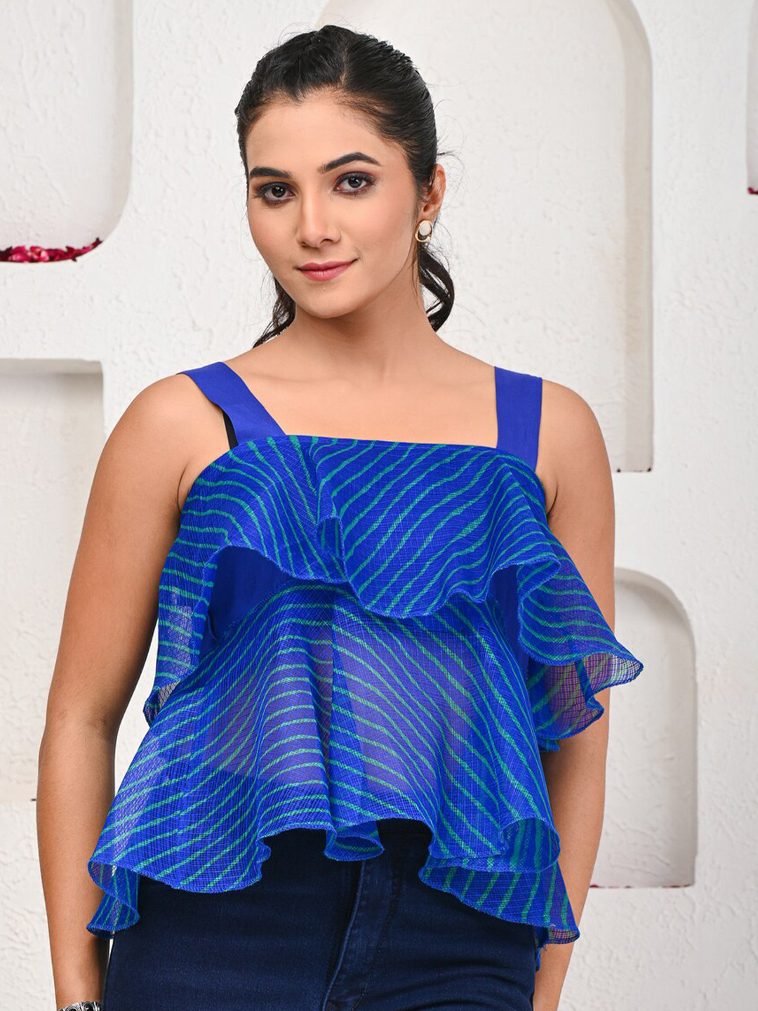 Buy Indi INSIDE Striped Ruffles Tiered Crop Top - Tops for Women ...