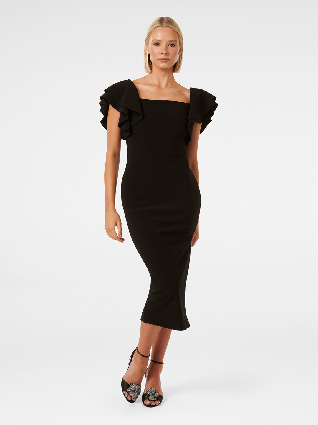 Scoop Flutter Sleeves Knee-Length Bodycon Dress Flamingo main image 1