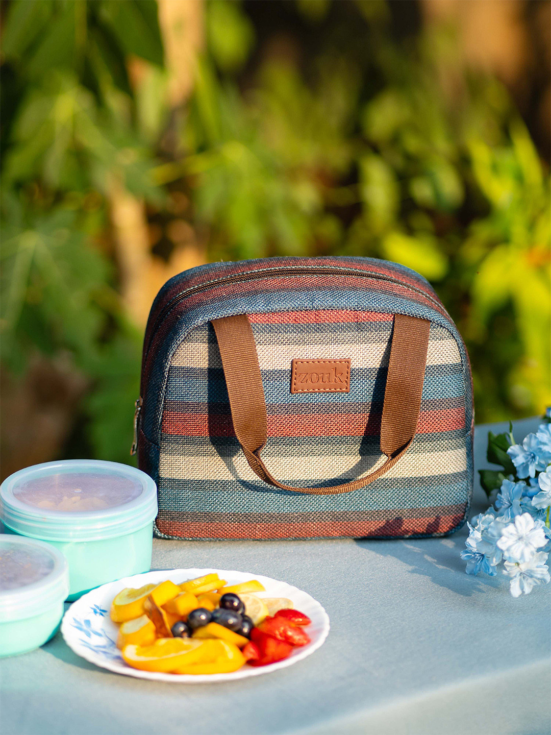 Striped Pastel Lunch Bag - Insulated Polyester Cooler - DipaliZ main image 0