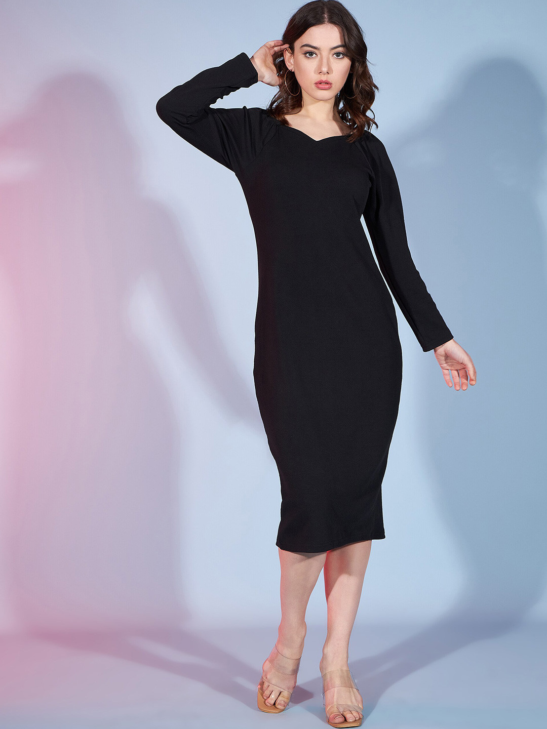 Modest Bodycon Sweetheart Black Knee Length Prom Evening Dresses With Side Slit Custom Size Y948