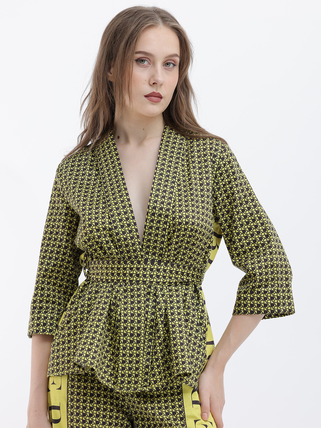 Rareism Women Eddl Olive Cotton Blend Fabric Short Sleeve Collared Neck Button Closure Fit And Flare Midi Plain Dress main image 1
