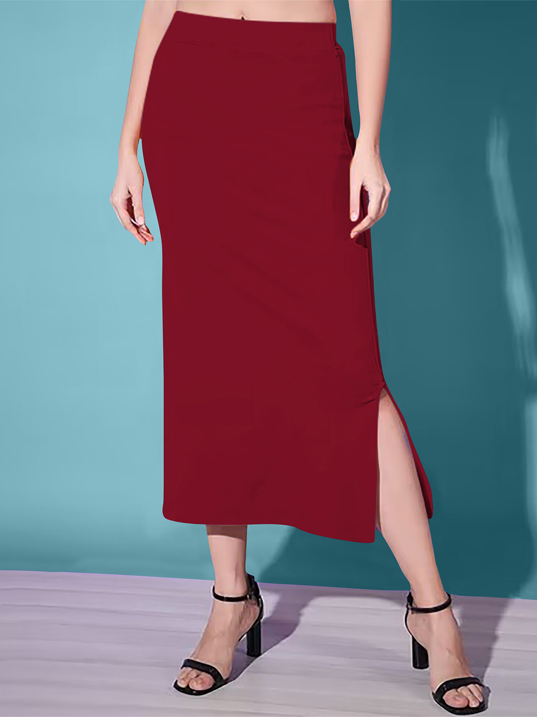 Solid Side Slit Midi Skirt