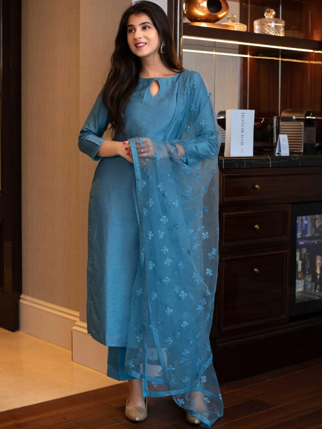 Women Cotton Kurti Pant Dupatta Set – Floral Embroidered Ethnic Suit | Straight Kurta Set | Elegant Festive & Casual Wear | Natural Fab