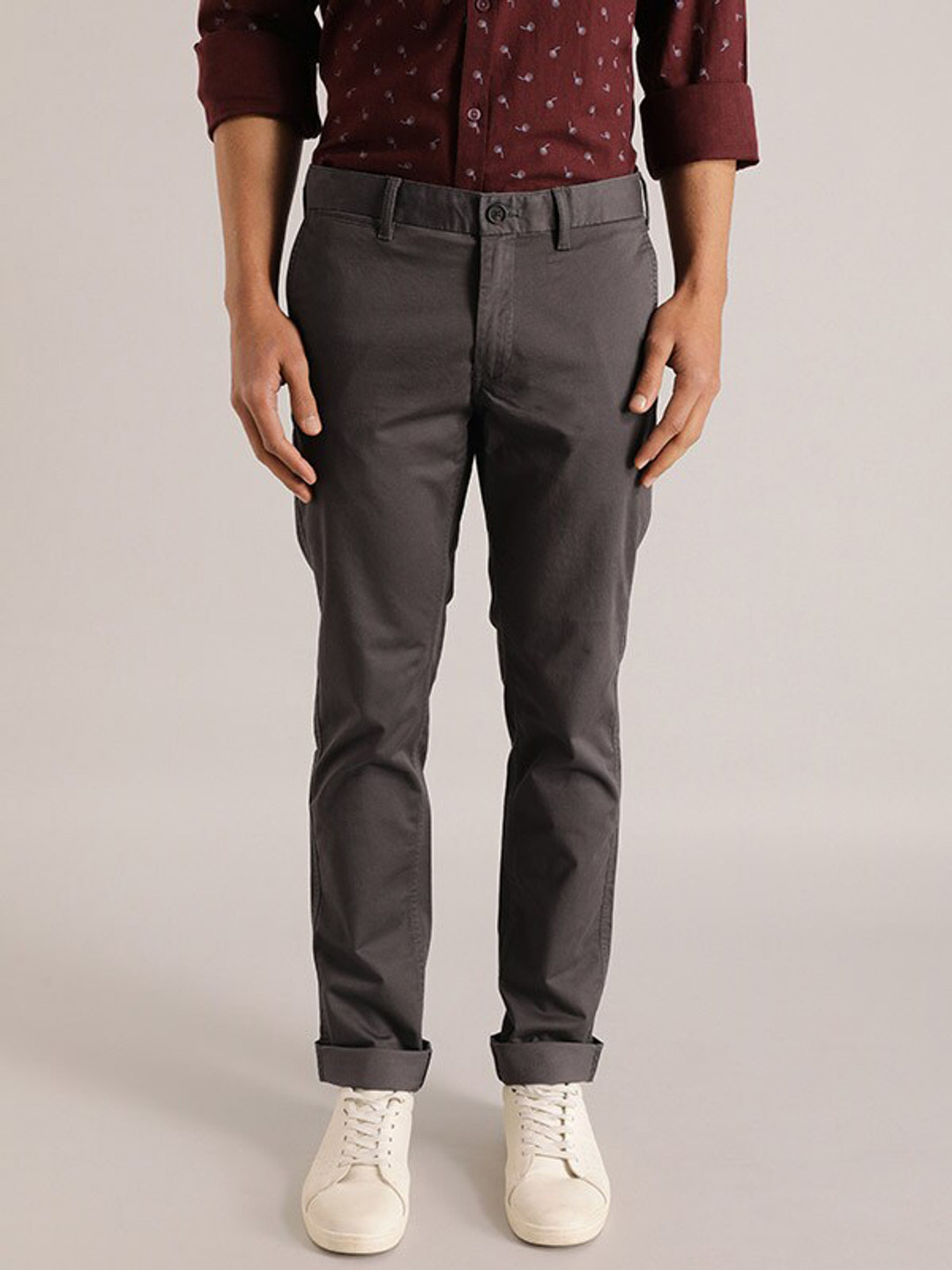 Buy Indian Terrain Men Brooklyn Slim Fit Mid Rise Trousers - Trousers ...