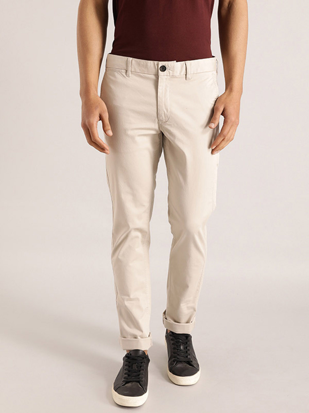 Buy Indian Terrain Men Brooklyn Slim Fit Chinos Trousers - Trousers for ...