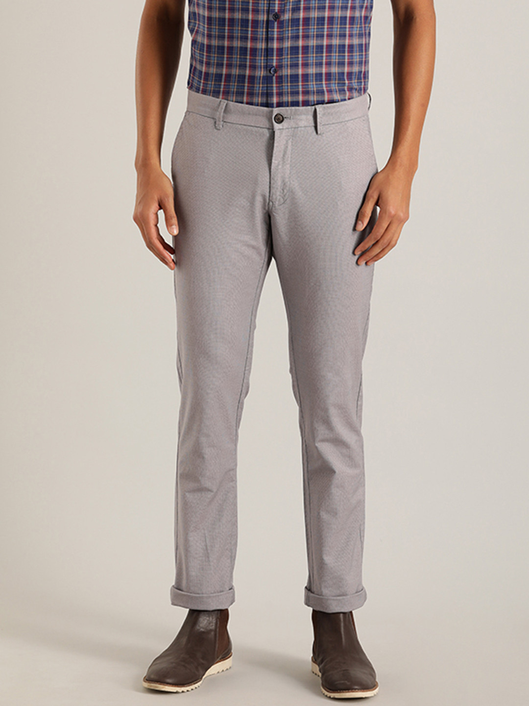 Buy Indian Terrain Men Brooklyn Mid Rise Slim Fit Trousers - Trousers ...