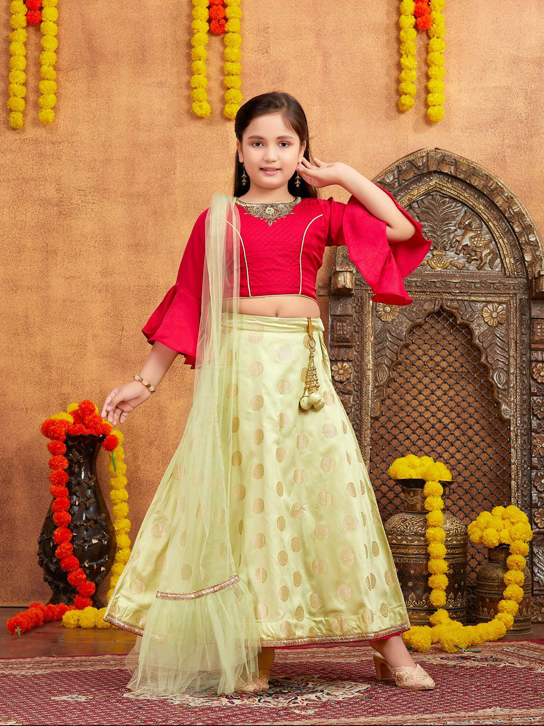 Girls Blue Pink Ready To Wear Lehenga Blouse With Dupatta