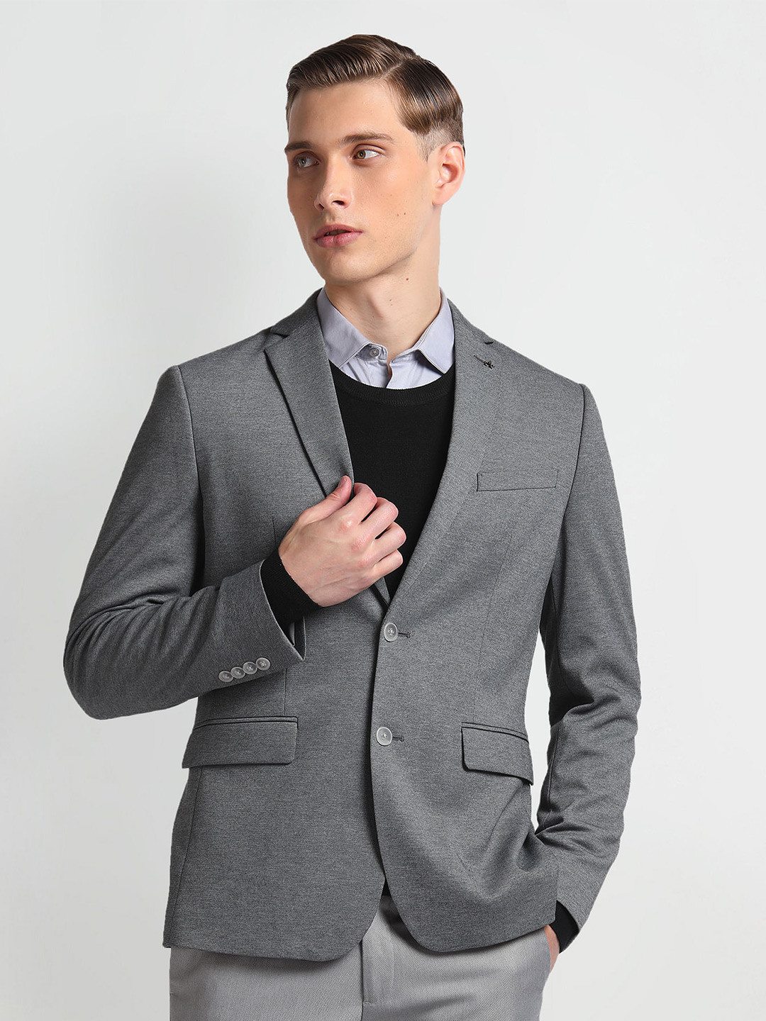 Buy Arrow Men Slim Fit Notched Lapel Long Sleeves Single Breasted ...