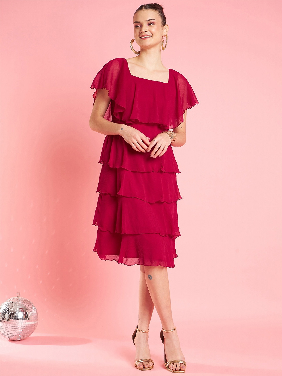 Buy Antheaa Chiffon Gathered Or Pleated Fit & Flare Party Dress ...