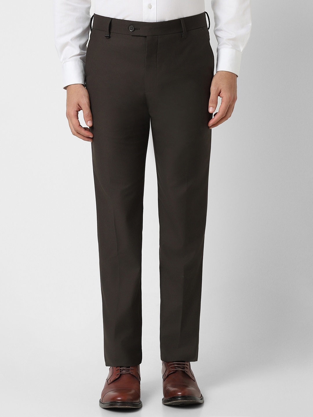 Buy Van Heusen Men Brown Slim Fit Formal Trousers - Trousers for Men ...