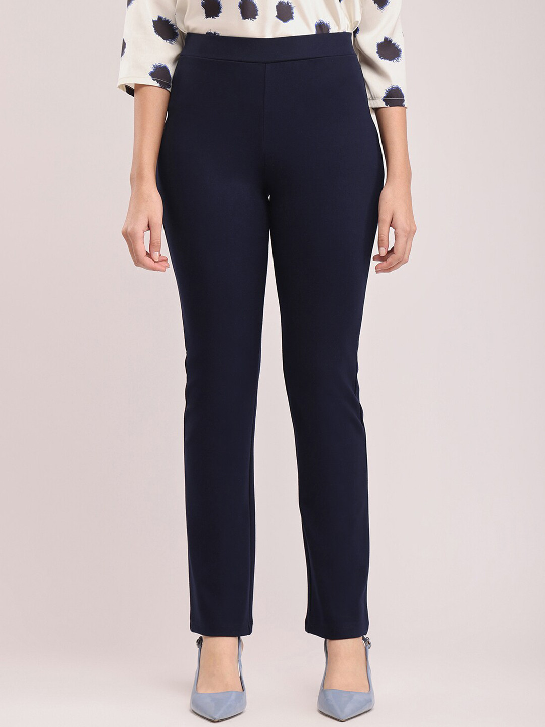 Women Navy Blue Printed Trouser