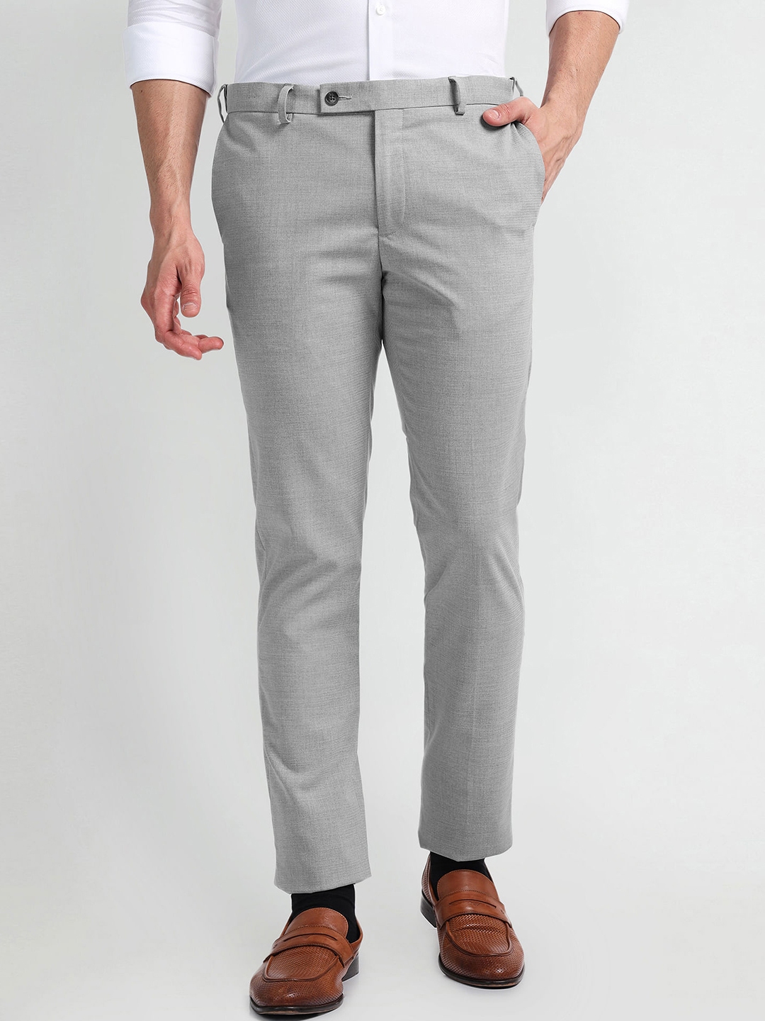 Buy Arrow Men Slim Fit Mid Rise Formal Trousers - Trousers for Men ...
