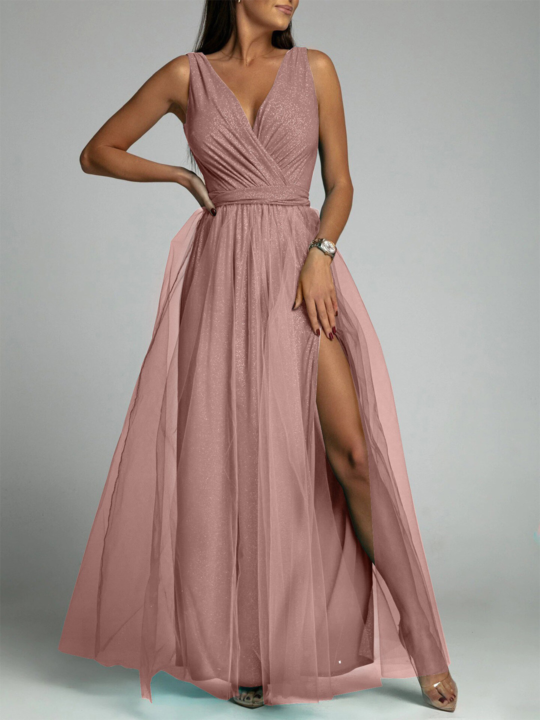 Plus V-neck Sleeveless Maxi Dress