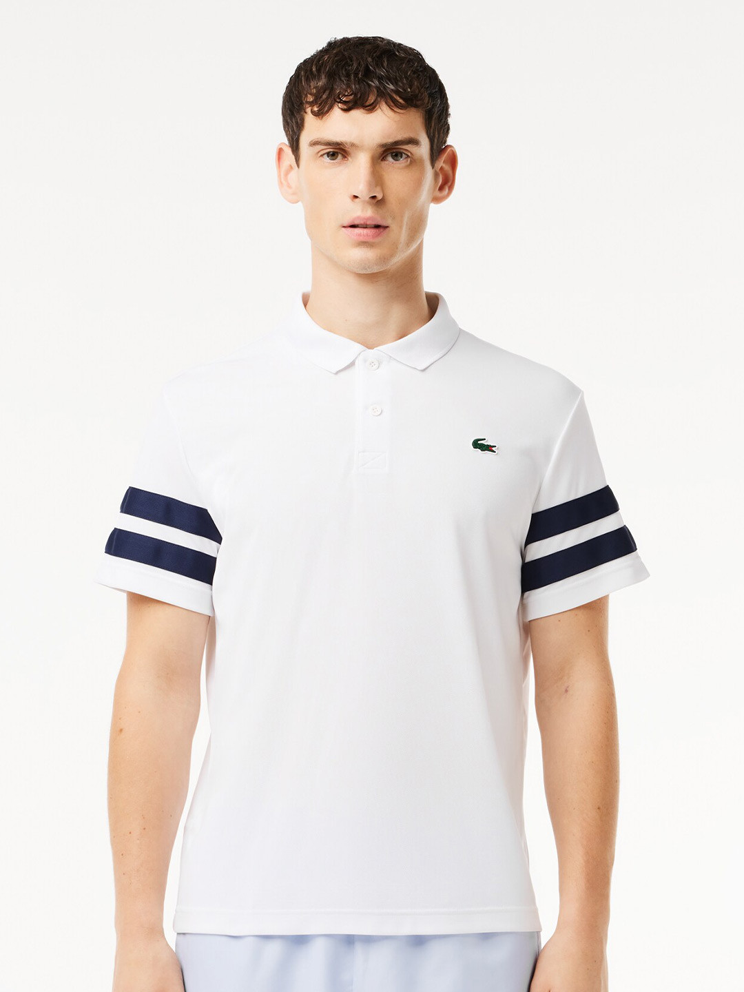 Fitted Polo Collar Tee in Celeste