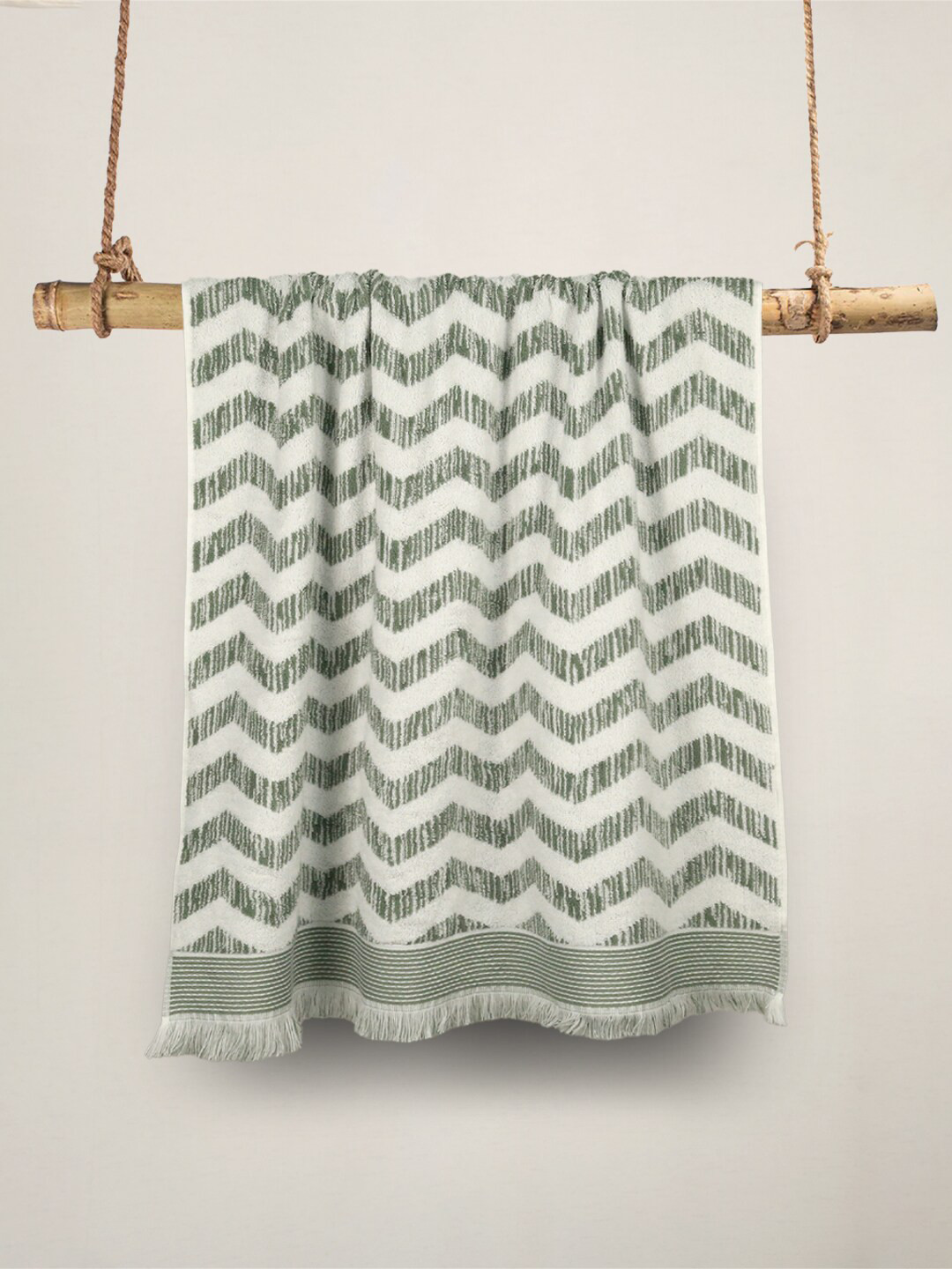 Buy MYTRIDENT Green & White Striped Cotton 500 GSM Bath Towel - Bath ...