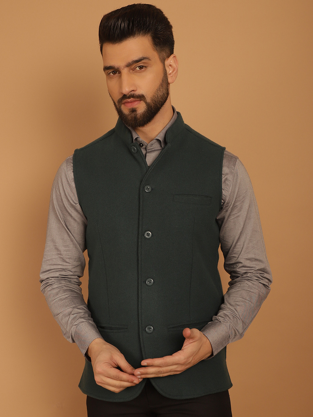 Buy Men’s Woven Design Nehru Jacket – Stylish Waistcoat with Mandarin Collar | Indiaista