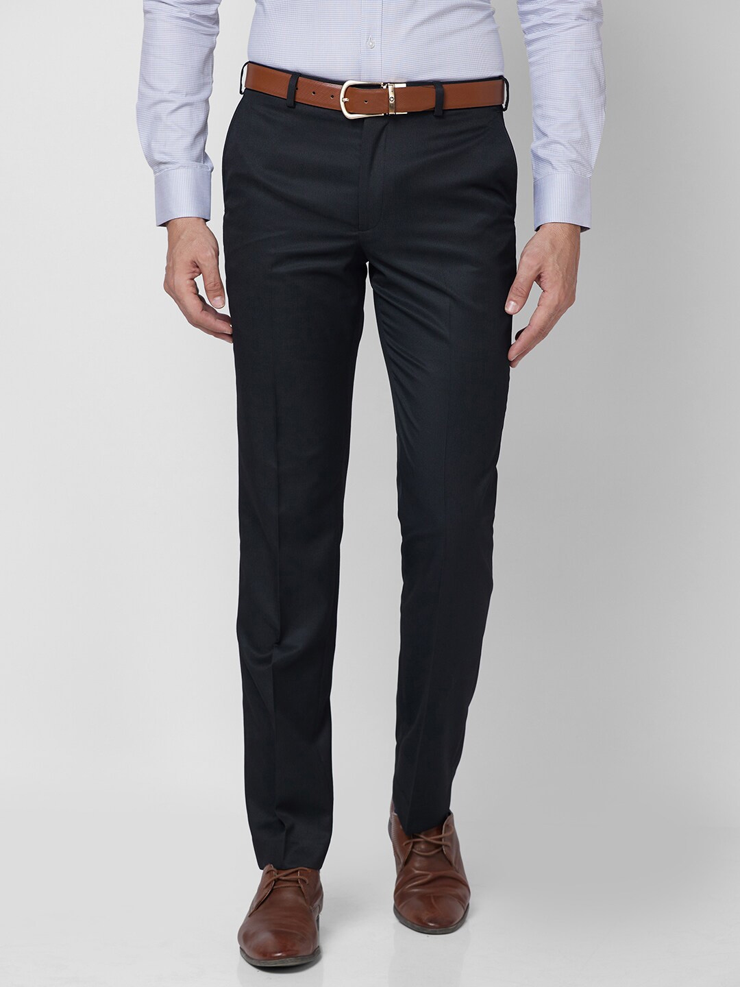 Buy Park Avenue Men Flat Front Mid Rise Regular Fit Formal Trousers ...