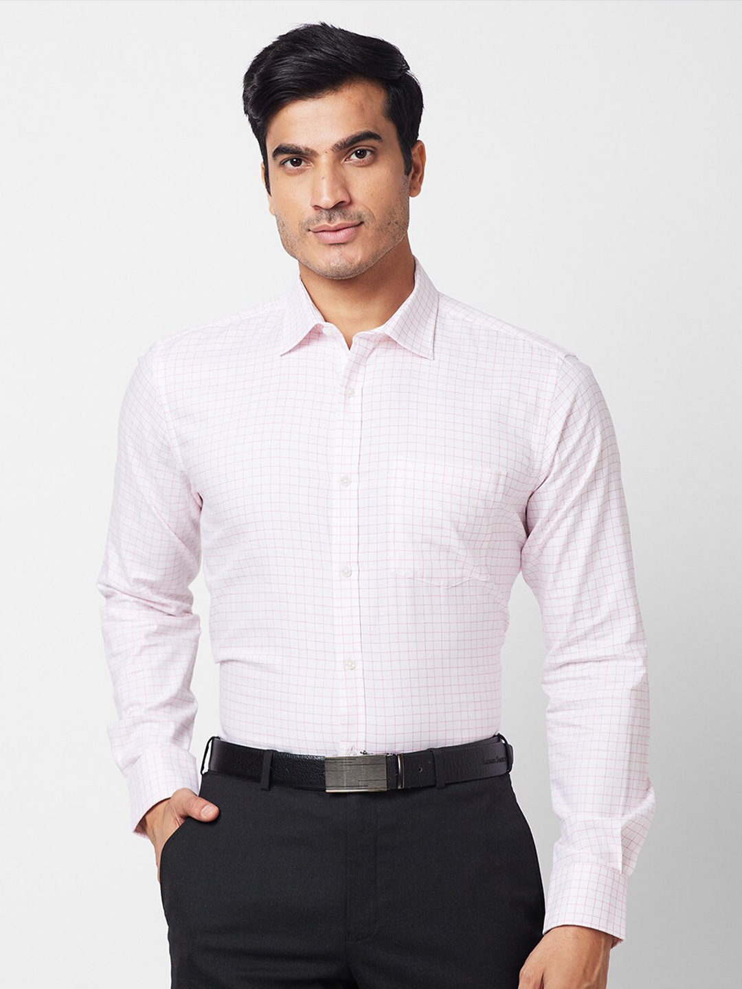 Buy Park Avenue Grid Tattersall Checks Slim Fit Cotton Formal Shirt ...