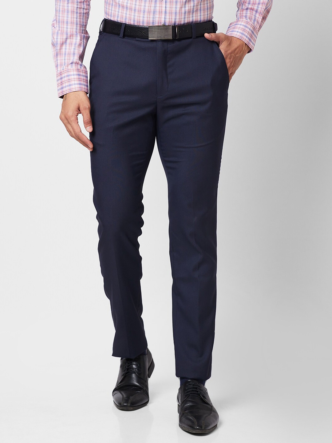 Buy Park Avenue Men Flat Front Mid Rise Slim Fit Formal Trousers ...