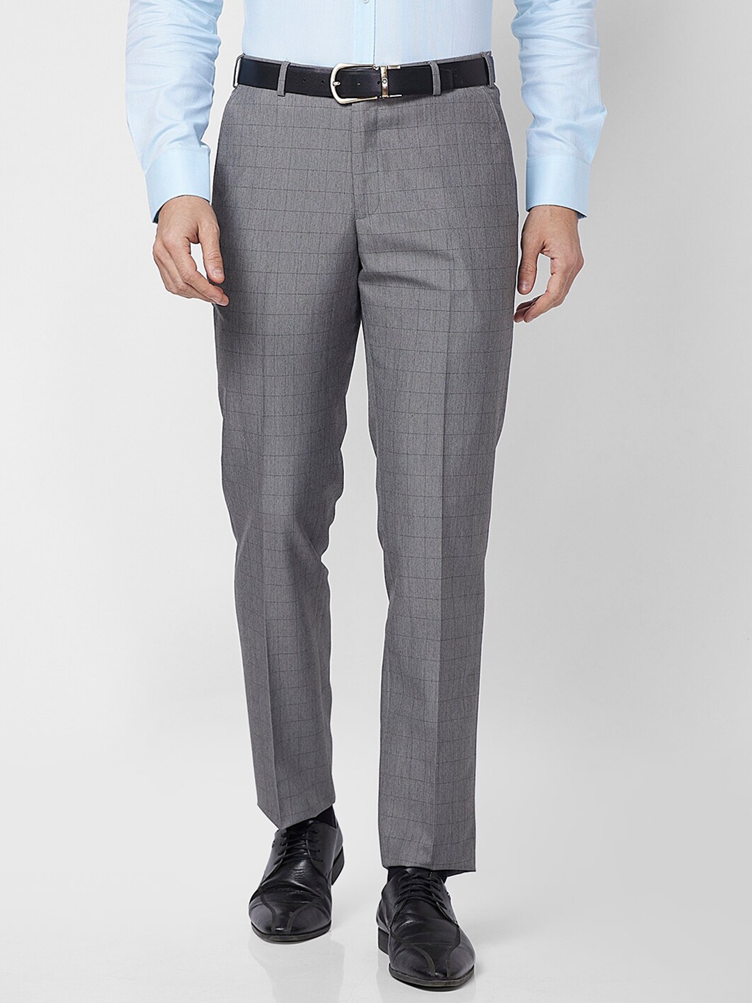 Buy Park Avenue Men Self Design Mid Rise Regular Fit Formal Trousers ... image.