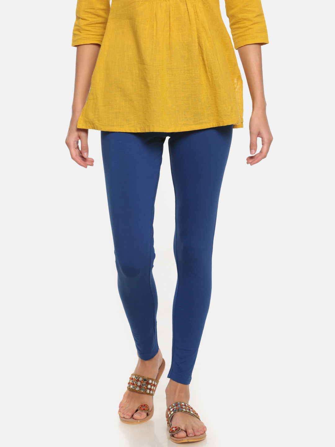 Buy Go Colors Women Navy Blue Ankle Length Solid Leggings Leggings