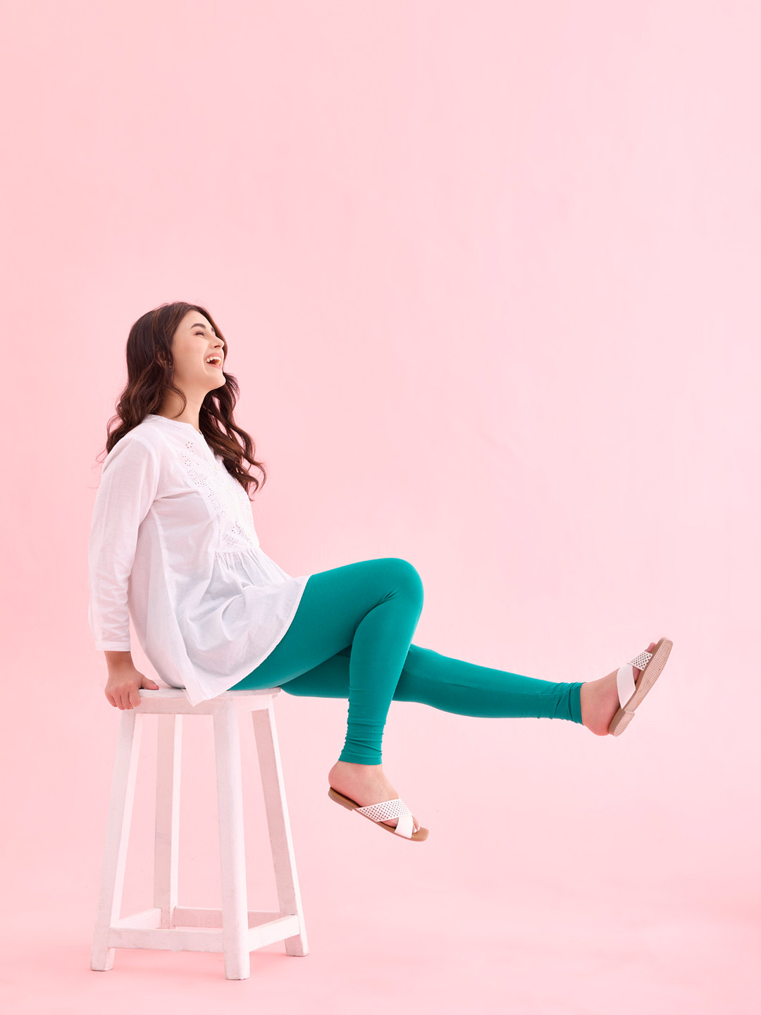 Rama Green Solid Ankle Length Leggings