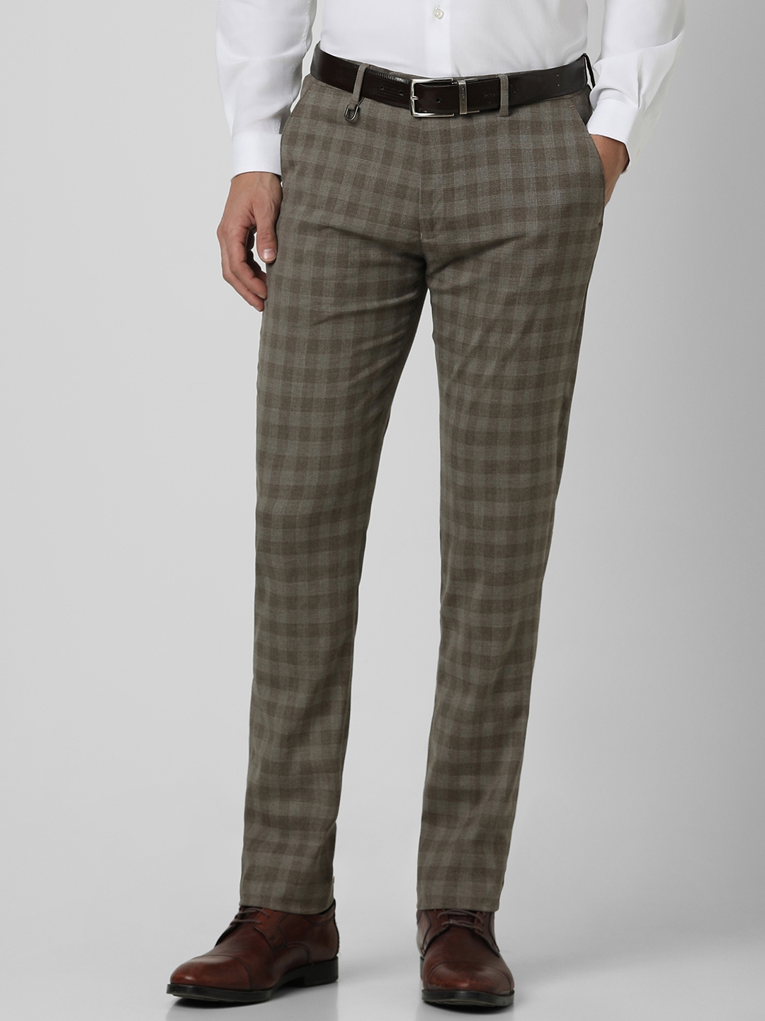 Buy Peter England Men Brown Checked Slim Fit Formal Trousers - Trousers ...