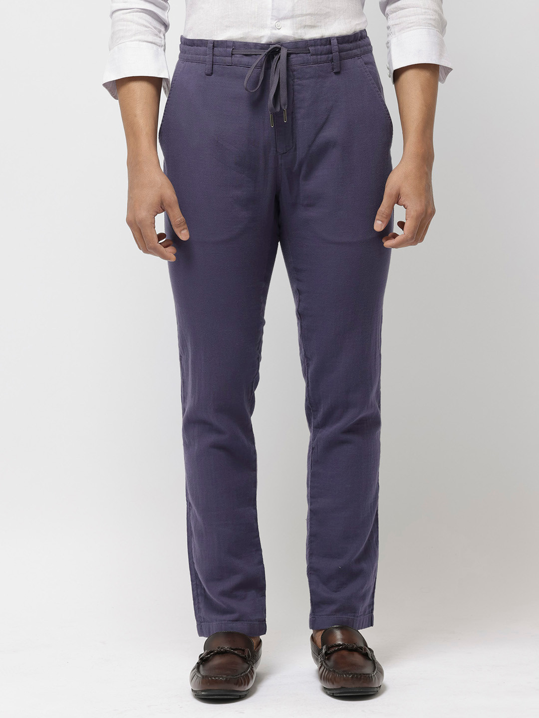 Rare Rabbit Mens Canal Navy Cotton Fabric Drawstring Closure Stripe Trouser main image 0