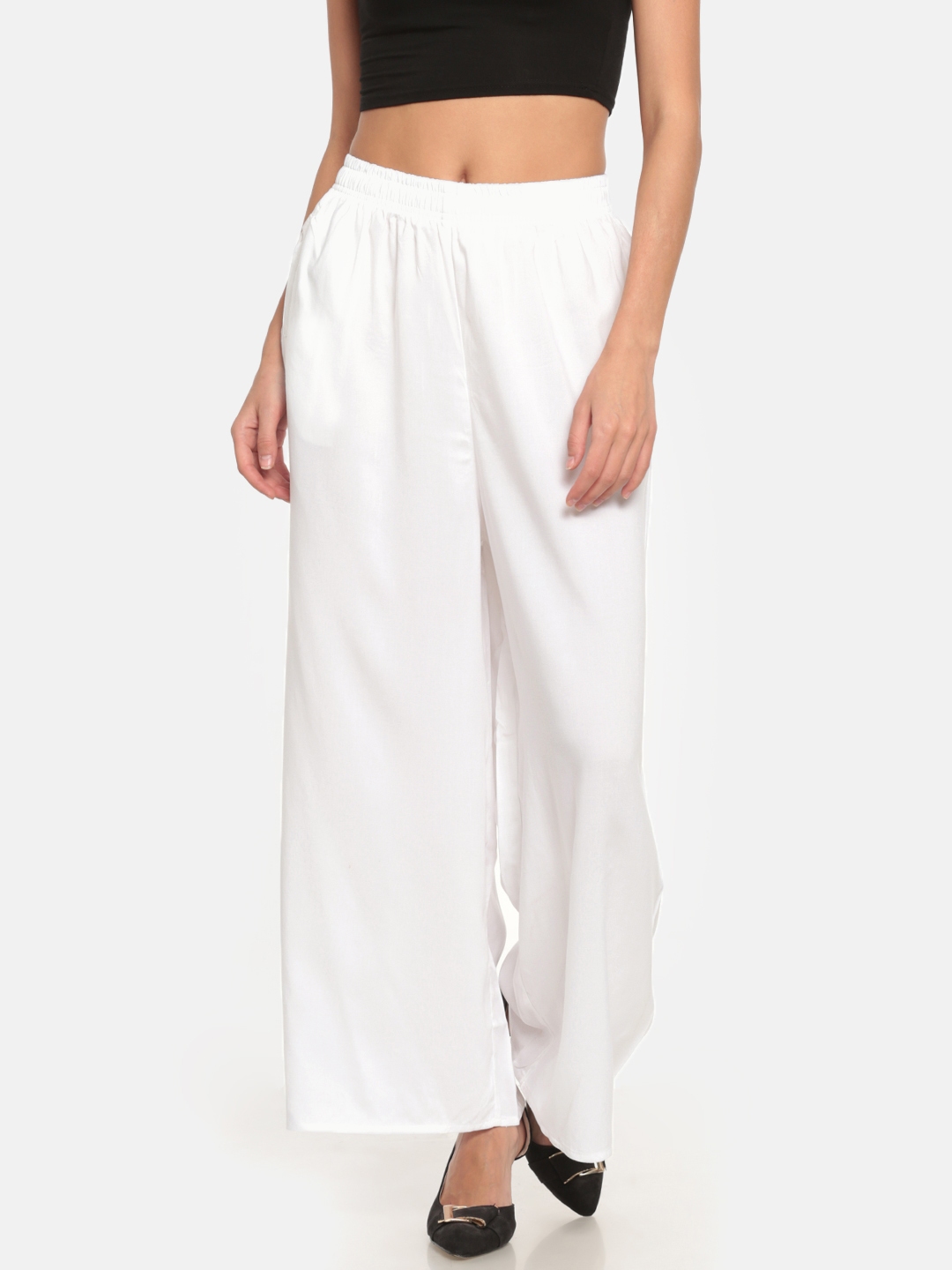 Buy Go Colors Women White Solid Straight Palazzos - Palazzos for Women ...