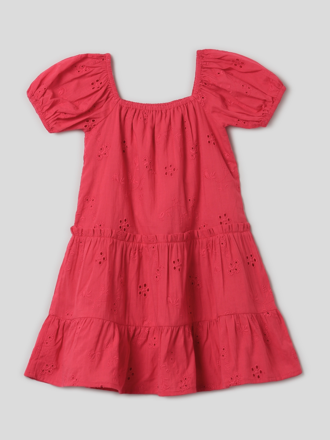 Buy Somersault Girls Square Neck Puff Sleeve Cotton A Line Casual Dress ...