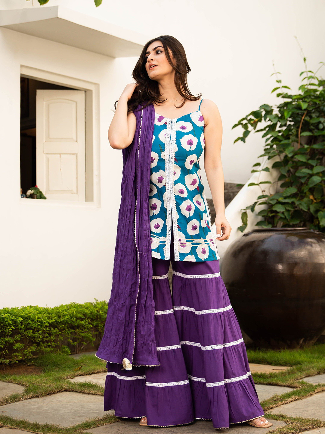 Green Women Regular Gotta Patti Kurta with Sharara & With Dupatta main image 0