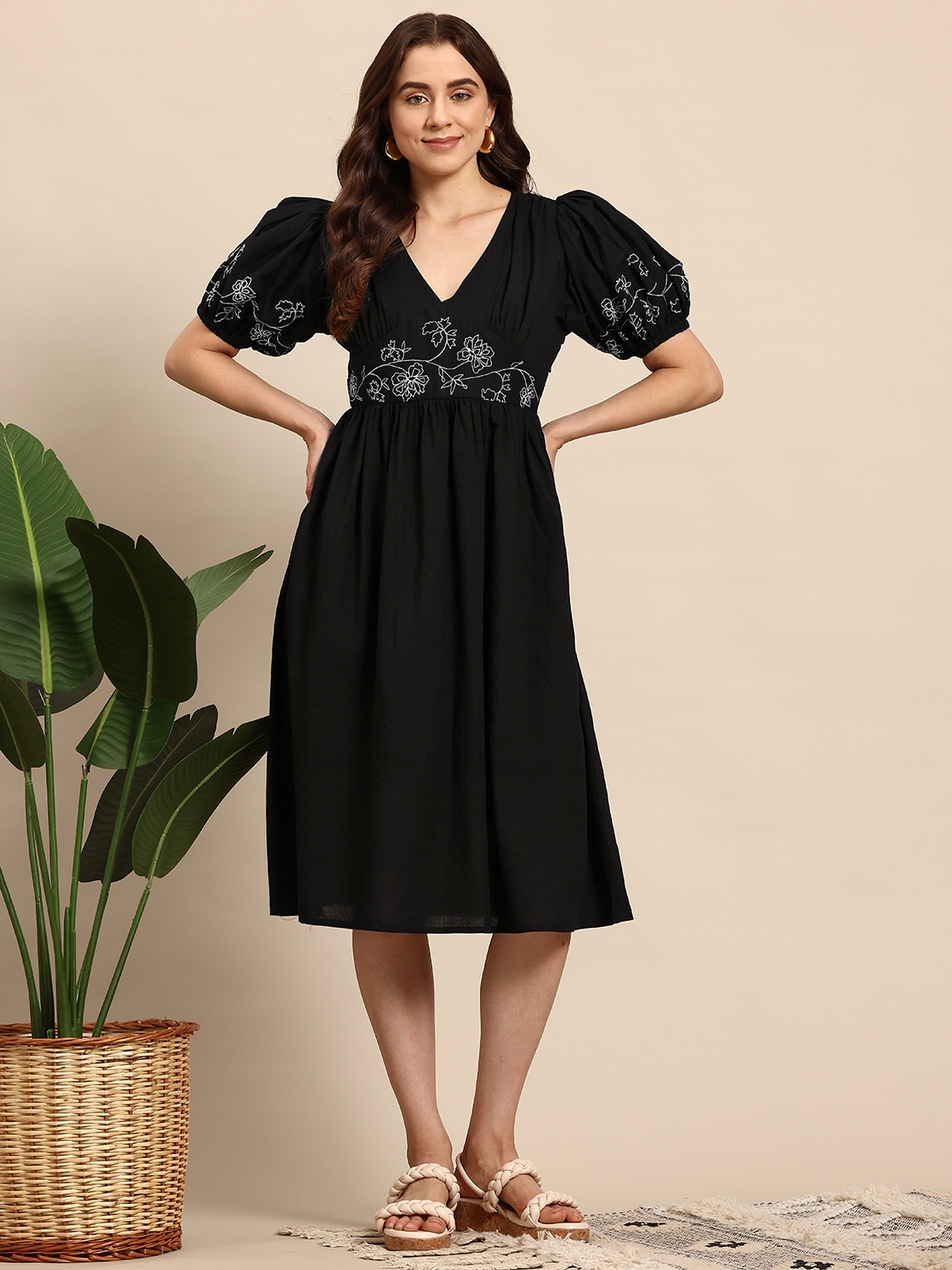 Buy Mast & Harbour Pure Cotton Floral Embroidered Midi Dress - Dresses ...