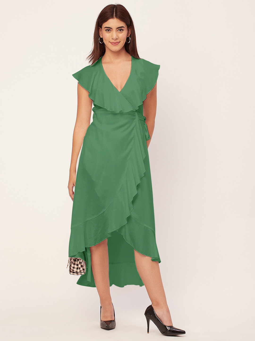 Buy Moomaya V Neck Flutter Sleeve Tulip Wrap Dress - Dresses for Women ...