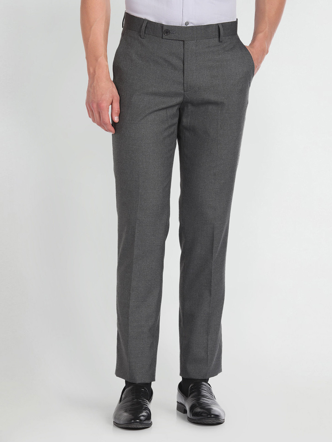 Buy Arrow Men Mid Rise Plain Regular Fit Formal Trousers Trousers ...