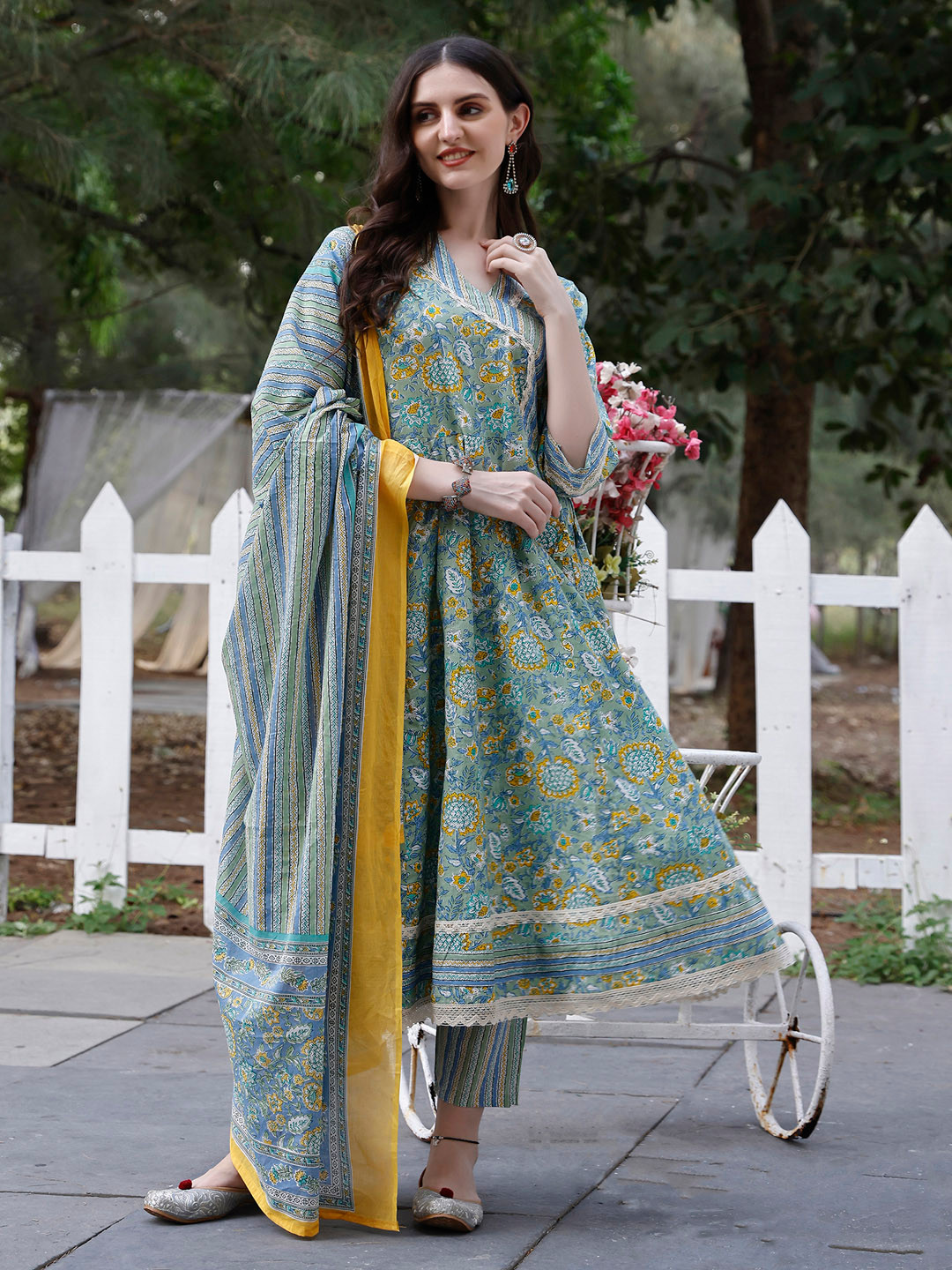 Girls Blue Angrakha Gotta Patti Dupion Silk Kurta with Palazzos & With Dupatta