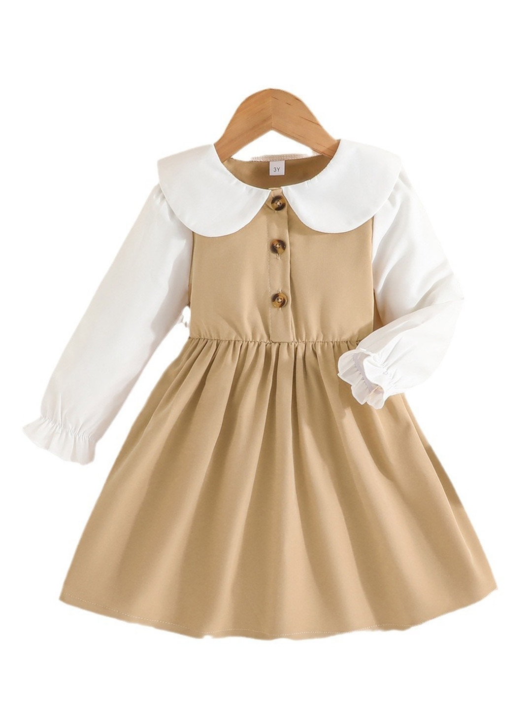 Buy StyleCast Girls Beige & White Colourblocked Peter Pan Collar Fit ...