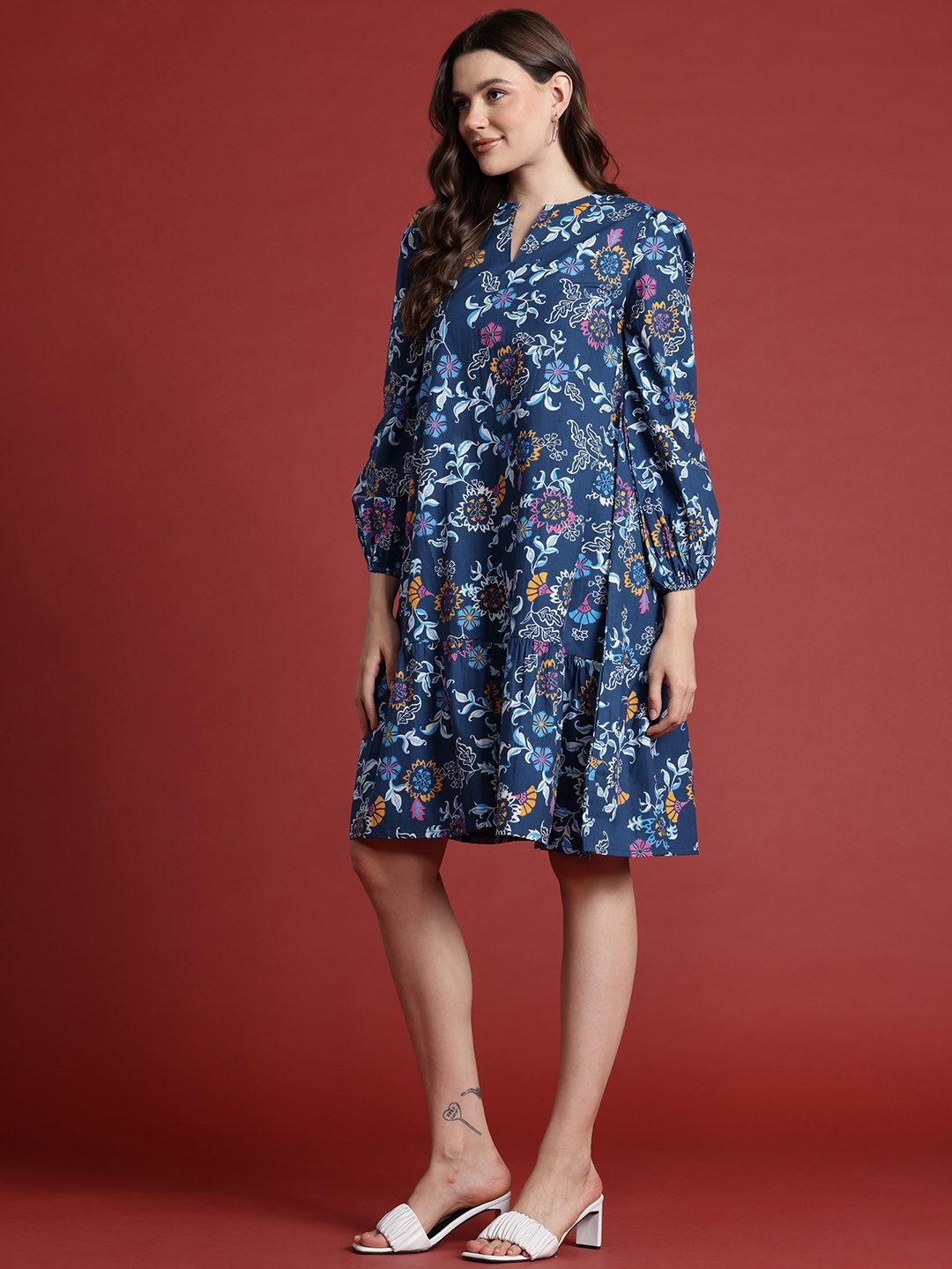 Buy All About You Pure Cotton Floral Print Tiered Detail A Line Dress ...